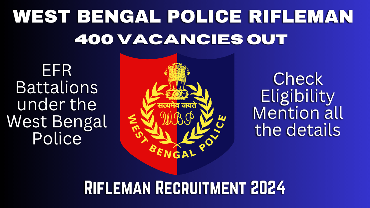 West Bengal Police Recruitment Board is soon to announce vacancies for 400 Rifleman positions in EFR Battalions under the West Bengal Police., Further details regarding eligibility criteria, application procedures